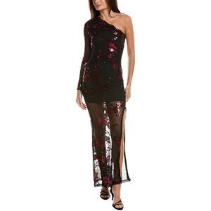 Marion Womens One-Shoulder Sequin Maxi Dress, Black